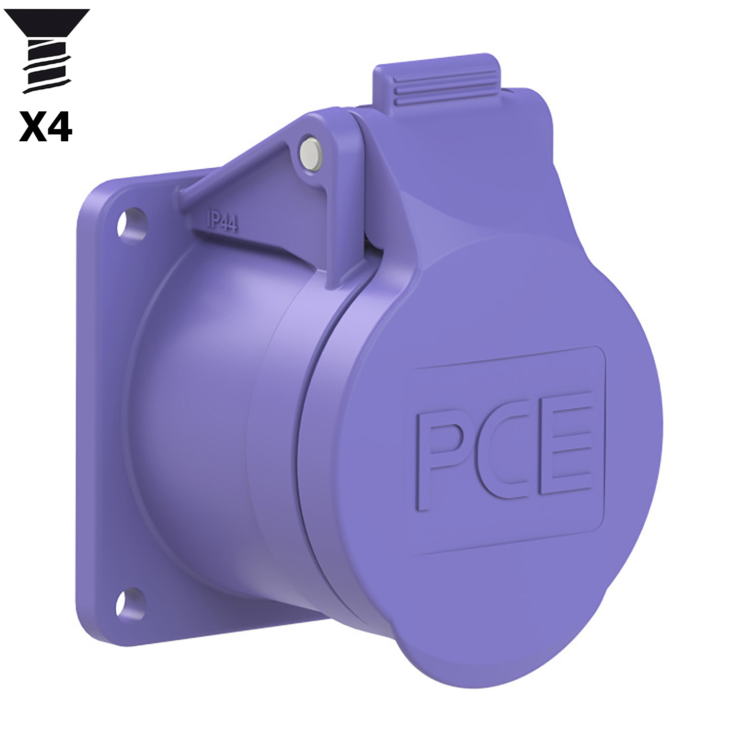 103102 CEE prise murale encastrable droit 16A 2p 24V violet IP44 bride 55x55mm alésage 45x45mm