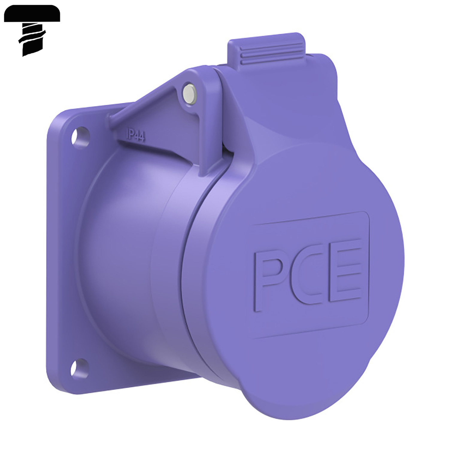 128163 CEE prise murale encastrable droit 16A 2p 24V violet IP44 bride 55x55mm alésage 45x45mm