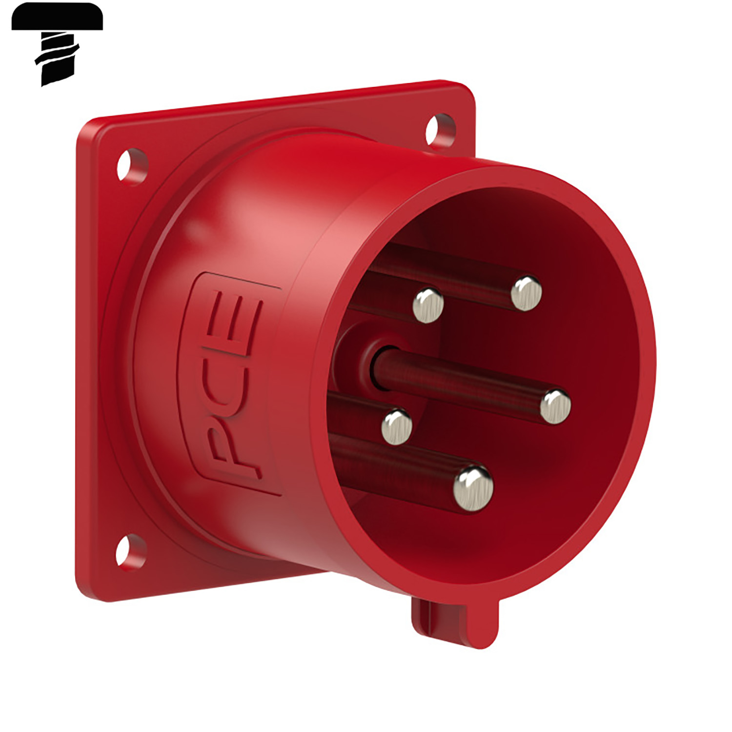 128161 CEE prise d'appareil encastrable droit 32A 5p 400V 6h rouge IP44 bride 70x70mm alésage 56x56mm