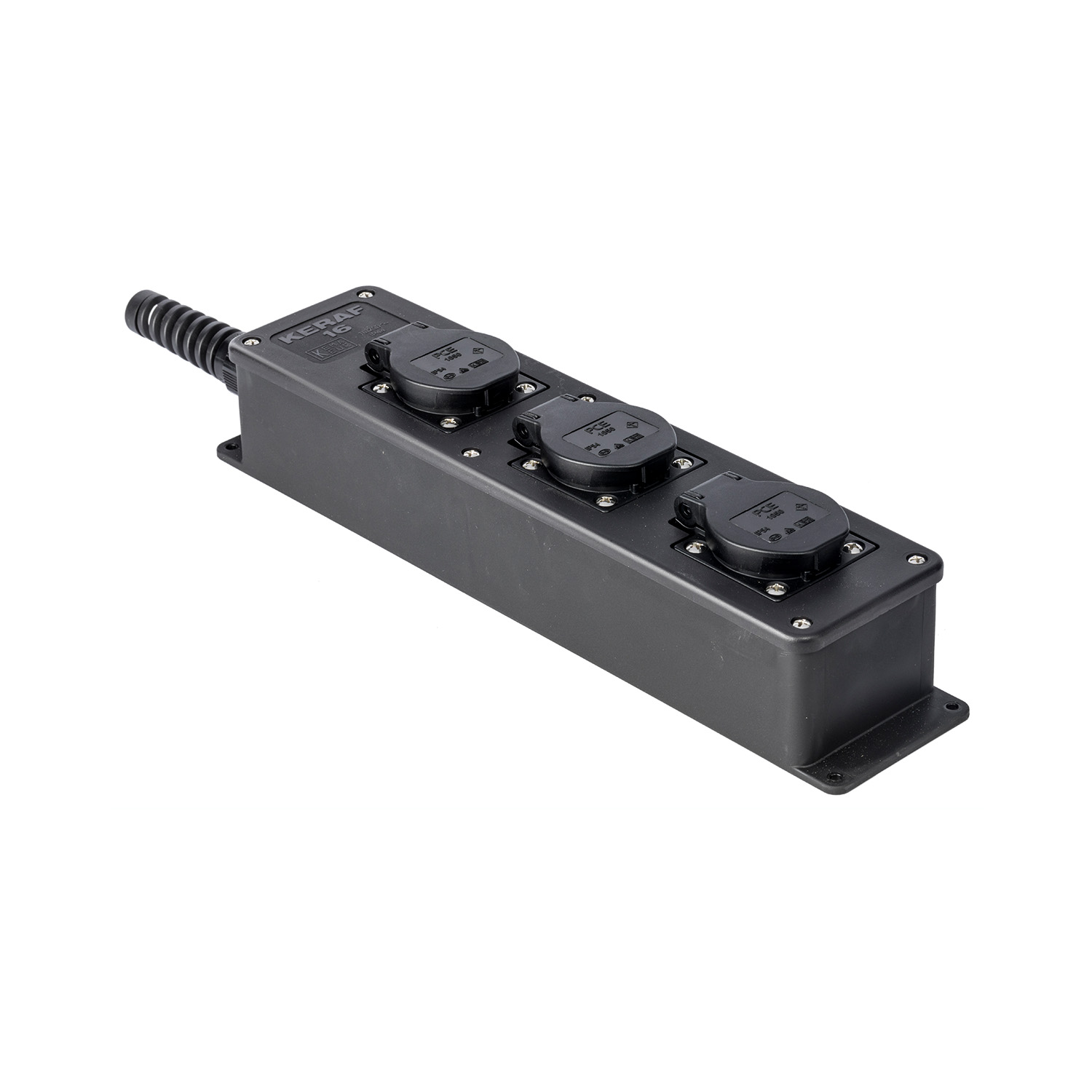 114399 Bloc multiprise 3-voies mono 16A 250V~ noir presse-étoupe avec protection contre les coudes noir